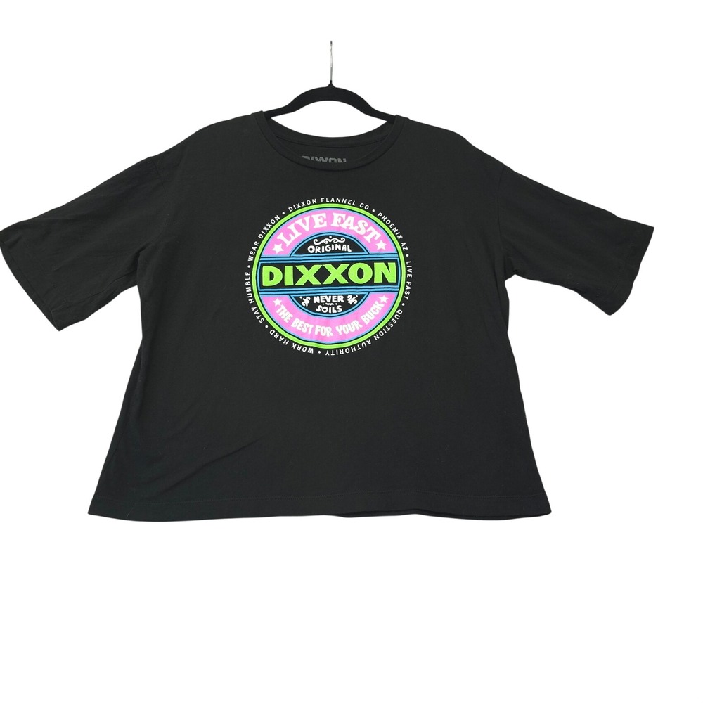 Dixxon Flannel Co Womens Large Black Live Fast Neon Graphic Tee Short Sleeve L
